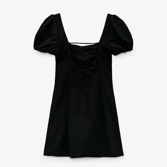 Zara linen blend little black dress bohemian milkmaid mini linen - Picture 6 of 10